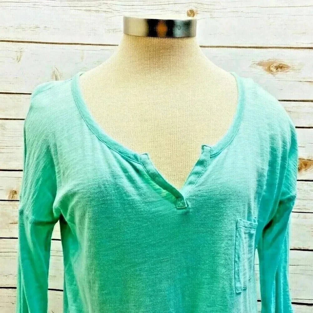 EXPRESS Women Long Sleeve Pullover V-Neck Green Casual Shirt Size Small Petite - Picture 2 of 12